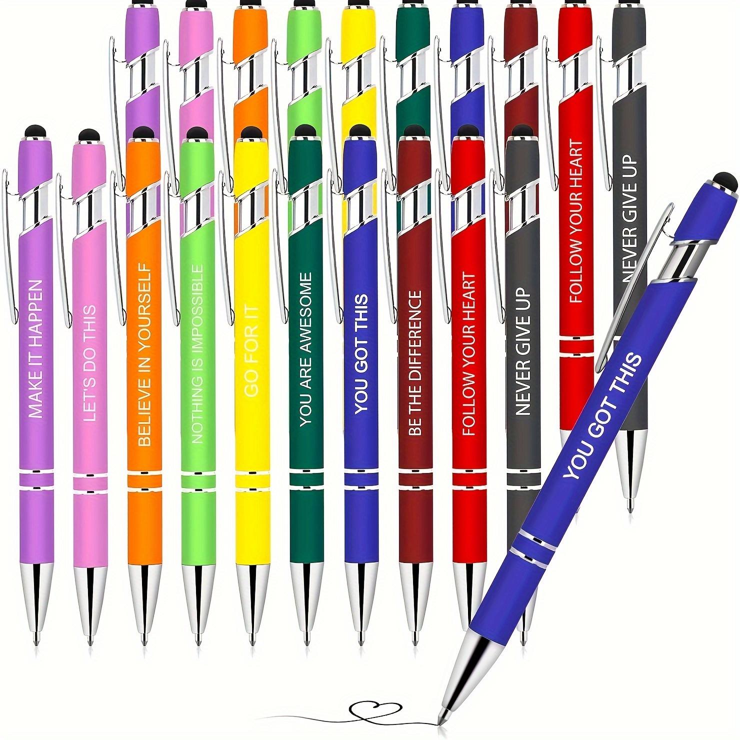 Inspirational Metal Pens Bulk Pack, Handwriting Nib Motivational Ballpoint Pens, Ink Fun Office Supplies Gift for Women Colleagues, Multicolor Pens