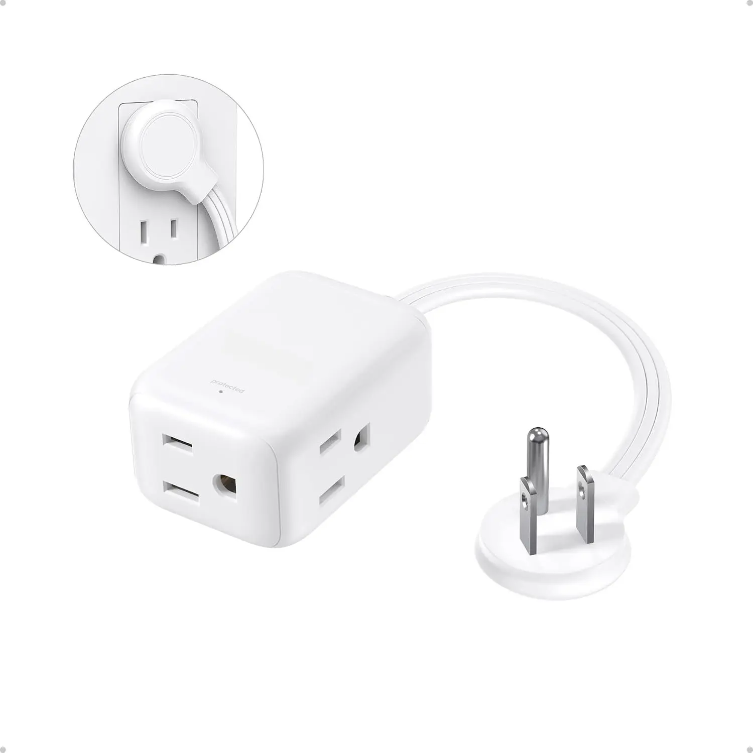 1.5FT Short Extension Cord with 3 Outlets, 900J Surge Protector Power Strip | 3 Prong Outlet Extender for Kitchen Bathroom, ETL Listed, 13A/1625W, Flat Wall Plug Behind Coffee Maker TV Bed Tight Spaces