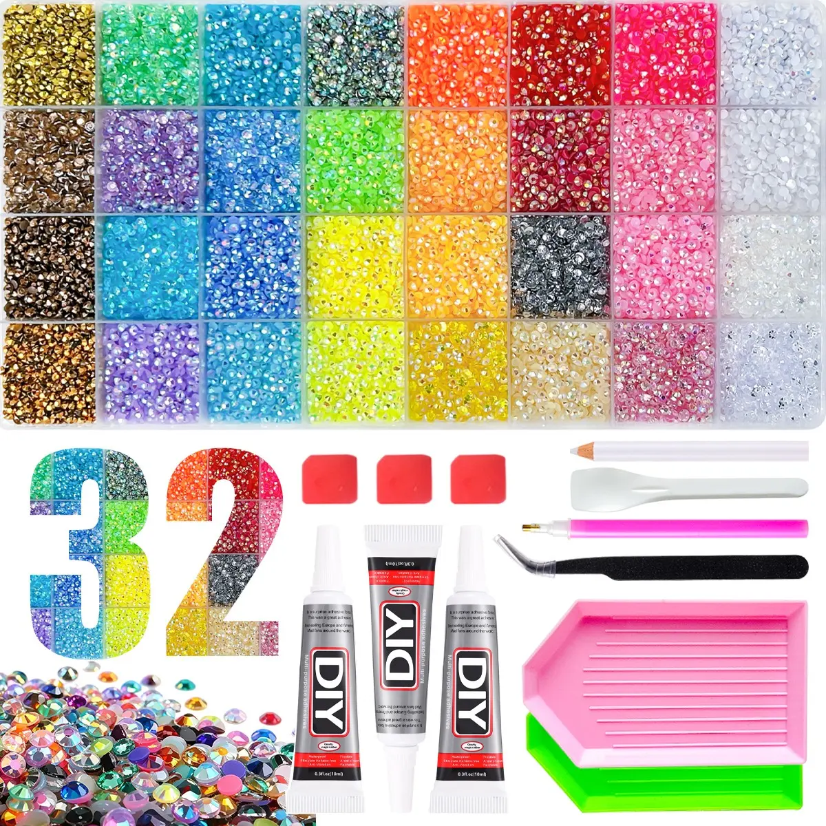 1Box Light Color Shiny AB Resin Nail Rhinestones Bedazzling Kir 3/4/5mm 32 Colors Jelly Colored Semi-circular Flatback Nail Rhinestones Crystal Gems Charms DIY Holiday Nails Accessories