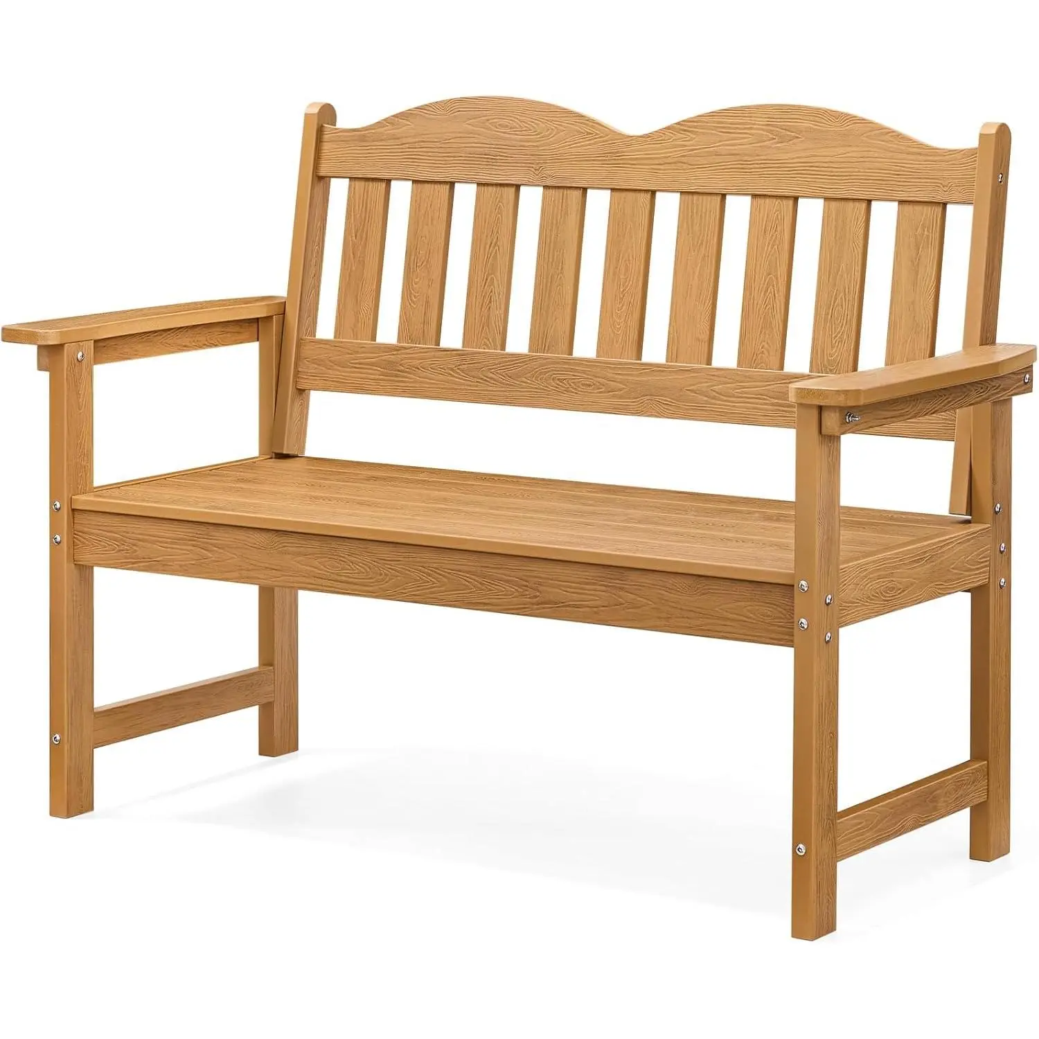 2-Person Poly Lumber Outdoor Garden Bench - Weatherproof Patio Loveseat with Ergonomic Curved Backrest, Wide Armrests, Slatted Wood Texture Seating - All-Seasons Black/Light Blue Furniture for Deck, Backyard, Porch (810 lbs Capacity)