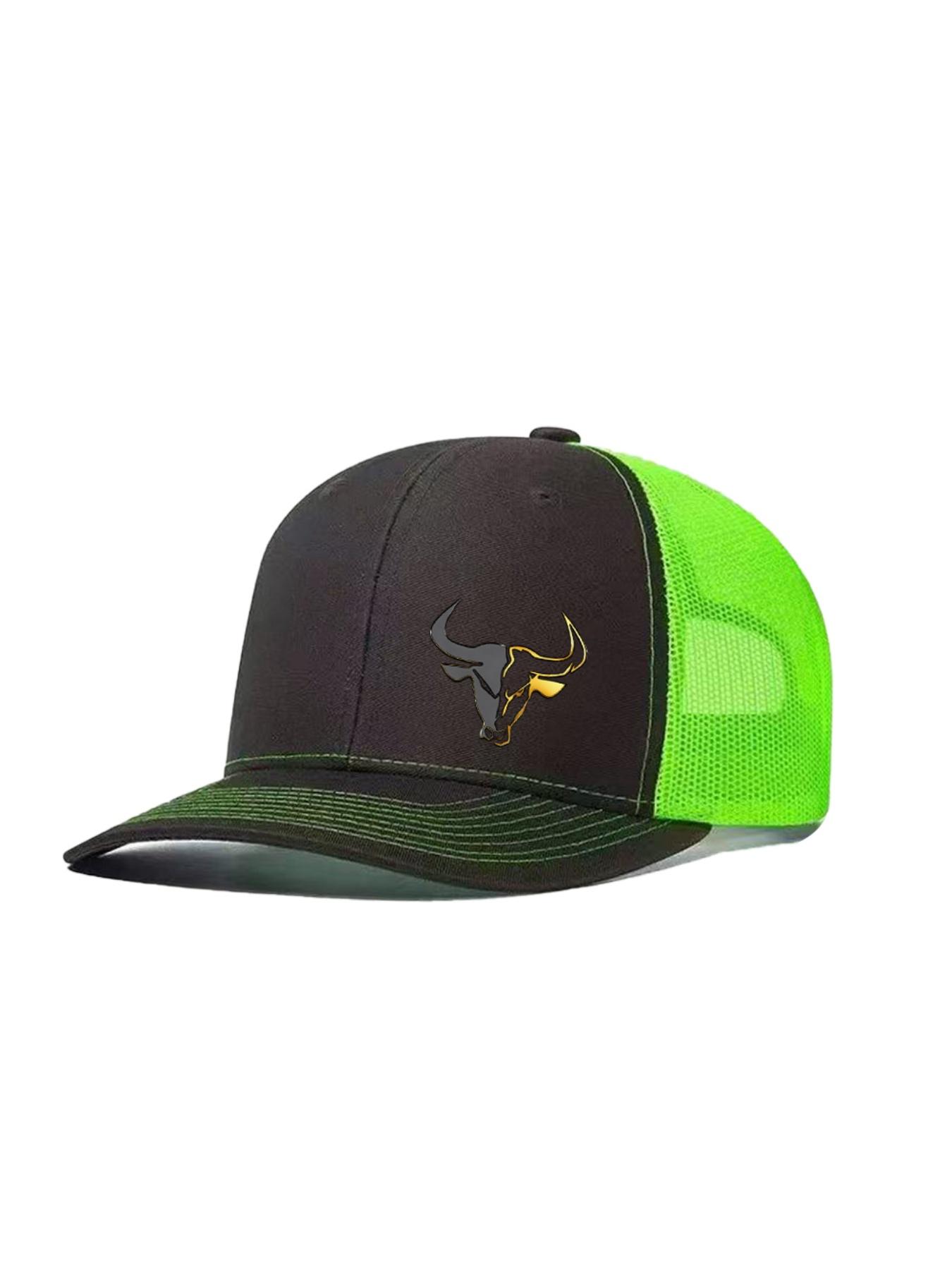 Unisex Snapback Baseball Cap with Bull Head Design, Adjustable Trucker Style for Men & Women, Casual Fitted Mesh Hat for All Seasons