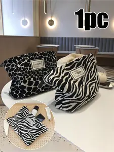 Ladies' makeup bag, portable zebra print makeup bag, large capacity travel toiletry bag, zipper storage bag, makeup brush storage bag, gift bag, can hold cosmetics, coins, keys and cards, ladies' travel handbag, bathroom storage bag