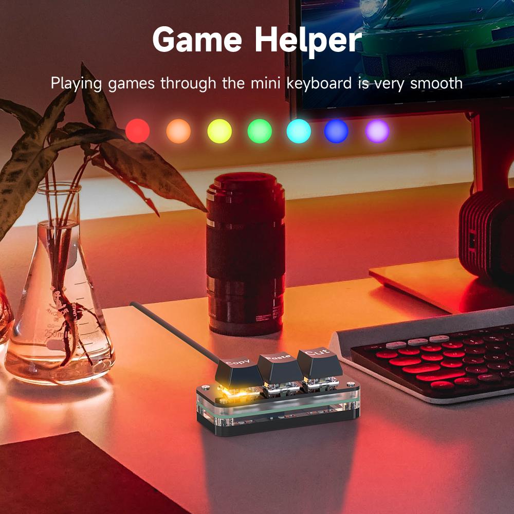 RGB 3 Keys Macro Programming Mini Keyboard for Photoshop Gaming Hotswap Programming Keypad Copy Paste Mini Button