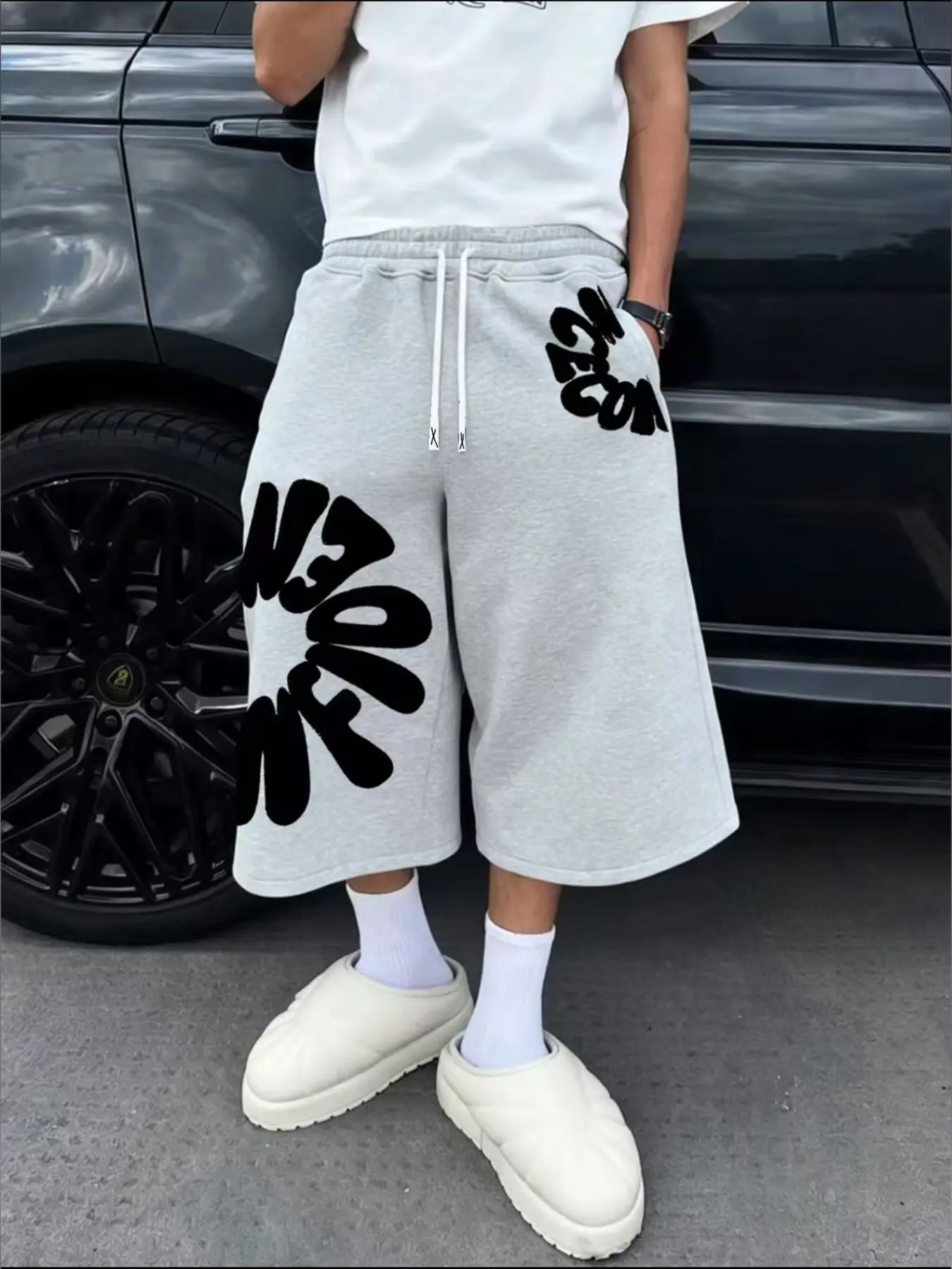 Light Floral Print H-Type Loose-Fit Baggy Mid-Waist Casual Pants, Unisex Streetwear, Easy Pull-On Drawstring Design, Fall Season