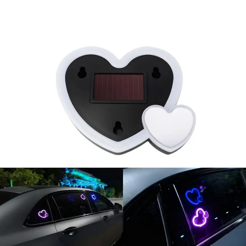 Solar Heart-Shaped Car Atmosphere Lights for Triangular Windows, LED Ambient Decorative Lights for Car Interior, Storefront Doors & Room Window Decoration, Car Ambient Lighting