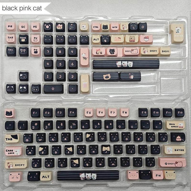 Cat Head Theme PBT Keycaps, Cute Personality PBT Keycaps, Keyboard Keycap Set Suitable for 61/64/68/84/87/100/104/108 Cherry MX Mechanical Keyboard Gaming Keyboard Accessories