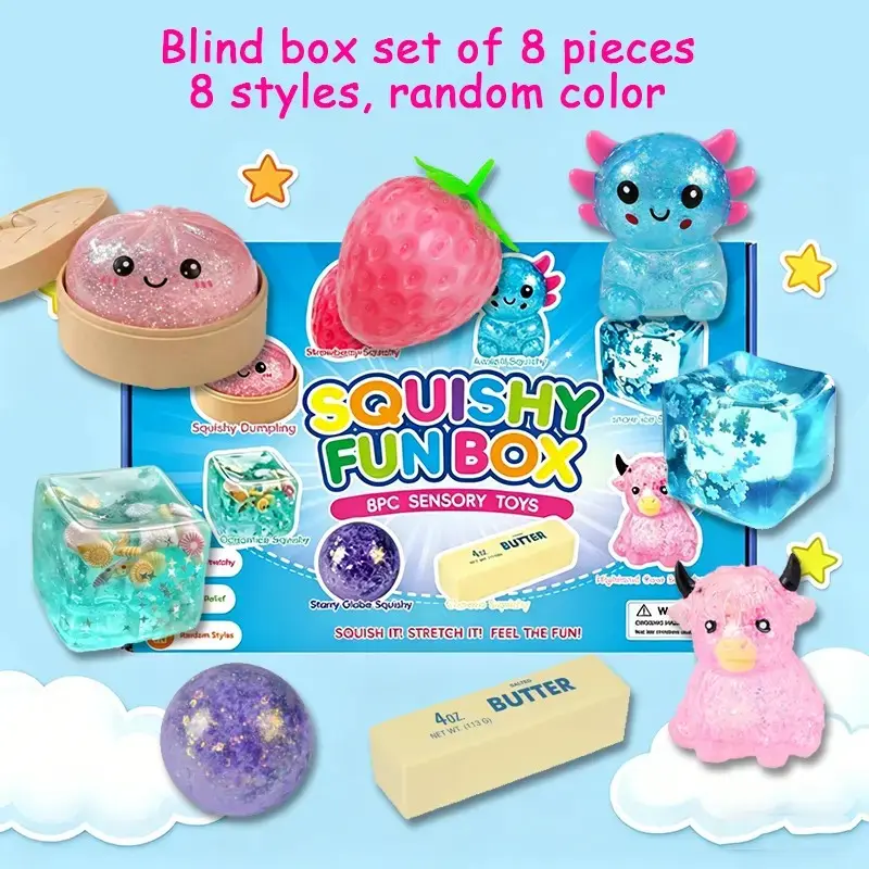 8-Pack Soft Squishy Dumpling Toys, Mixed Slow & Fast Rebound Squishy Bun, Mystery Dumpling ,stress relief toy，Assorted Styles, Perfect Gifts for Birthdays Parties Summerwins,Teacher's Day, Halloween, Christmas