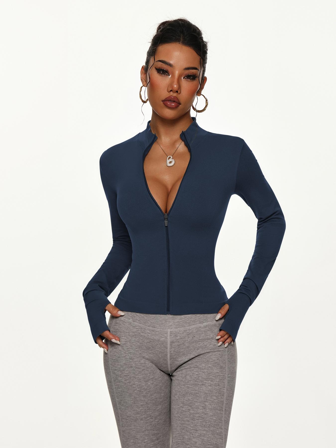 Women's Long Sleeve with Zipper, Quick-Dry Fitness Coat, Elastic Fit Design, Ideal for Gym & Running, Casual Wear, Yoga Jacket Top