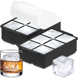 Large Silicone Ice Cube Tray (2-Pack), Easy-to-Remove 2inch Large Ice Cubes - Cocktail, Whiskey Ice Cube Mold - Ice Tray with Lid for Refrigerator - Stackable Silicone Ice Tray - Black