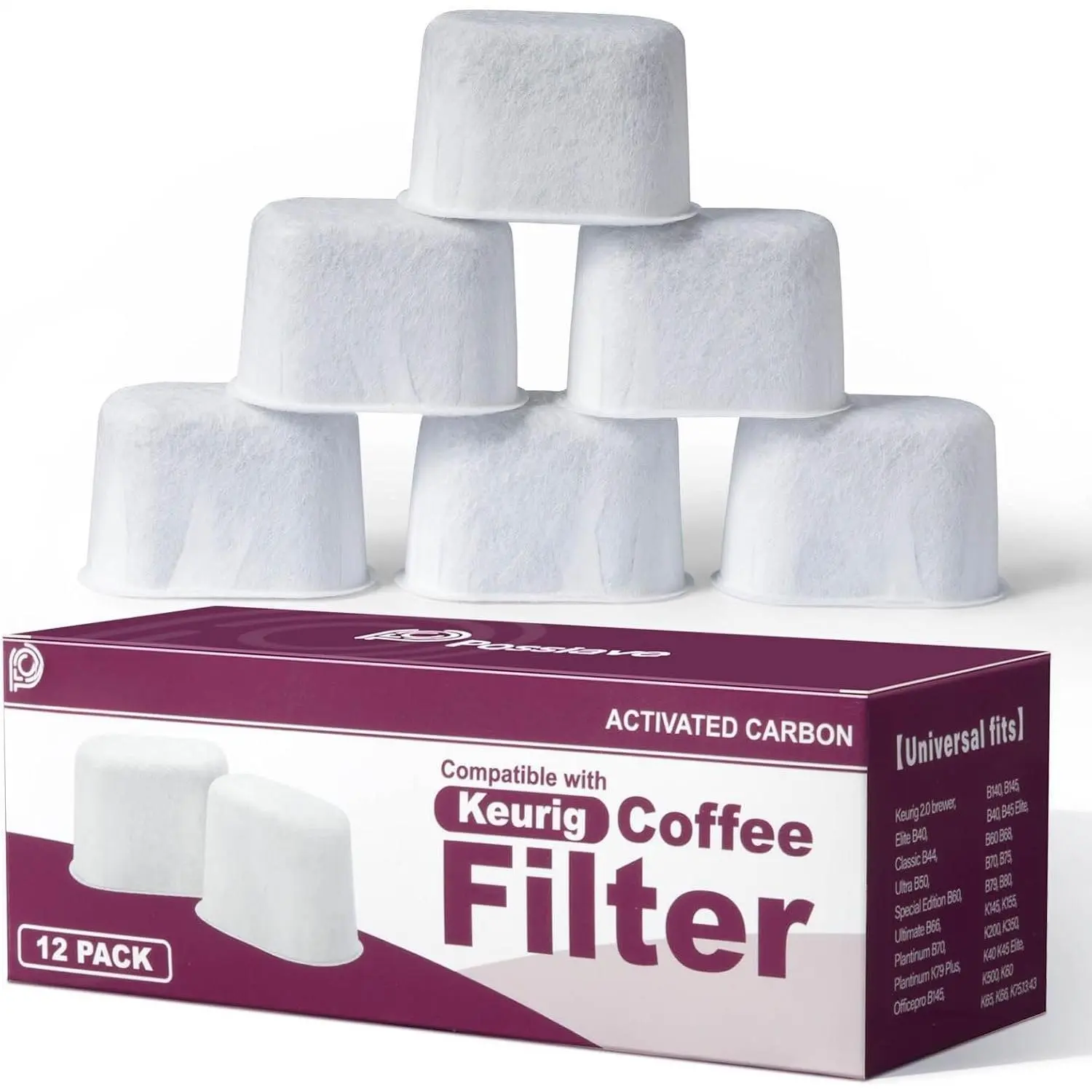 12 Pack Water Filters  for  Coffee Maker | Charcoal Water Cartridges for  K-Cup Brewers, Fits 1.0 B Series, 2.0 Lineup, K-Series Brewers with Filter Slots