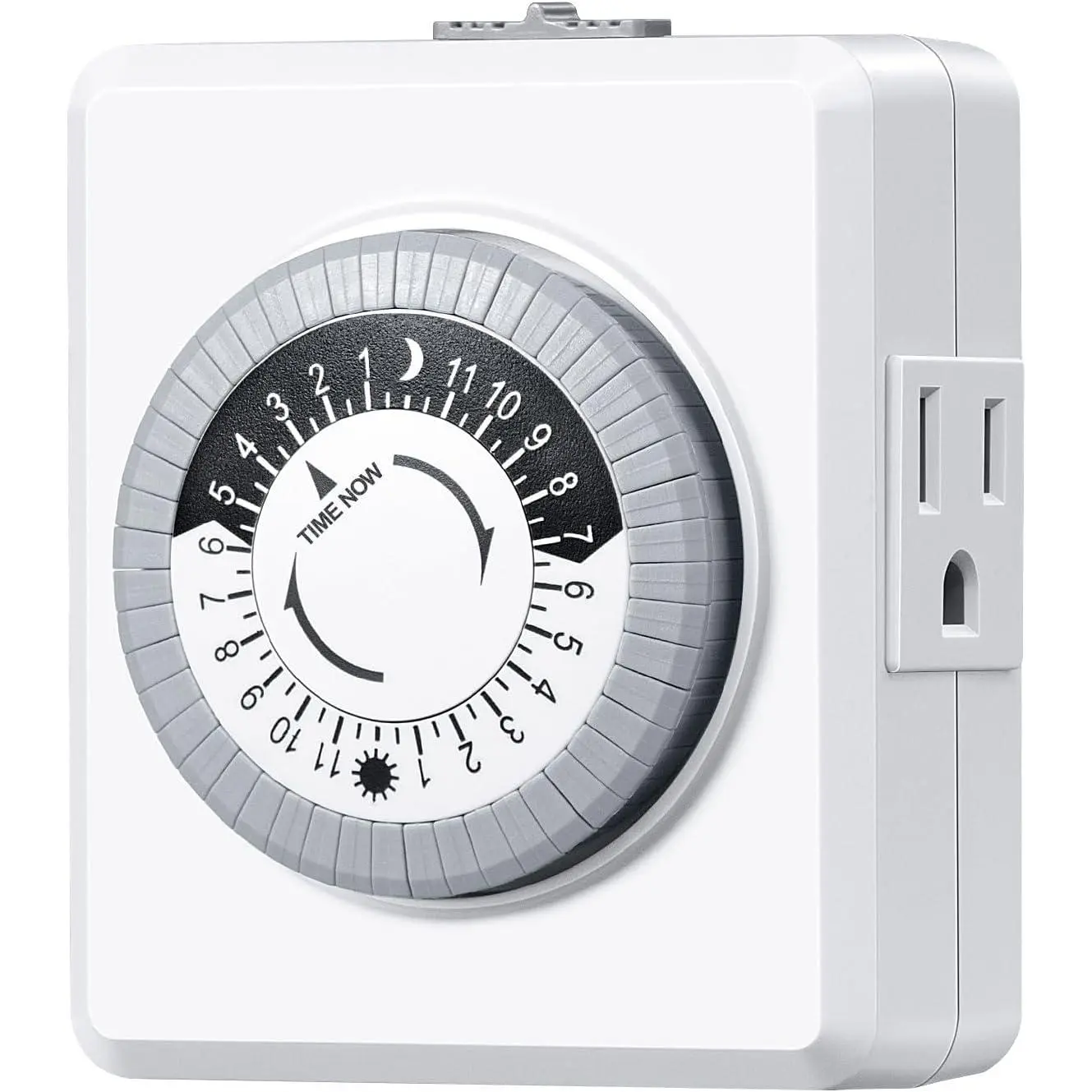 Plug-in Mechanical Timer - 24-Hour Cycle Control, 30-Minute Intervals, 3-Prong Outlets, 125V 15A, ETL Listed Single Unit for Household Indoor Room Lights, Lamps, Fan, Room Light