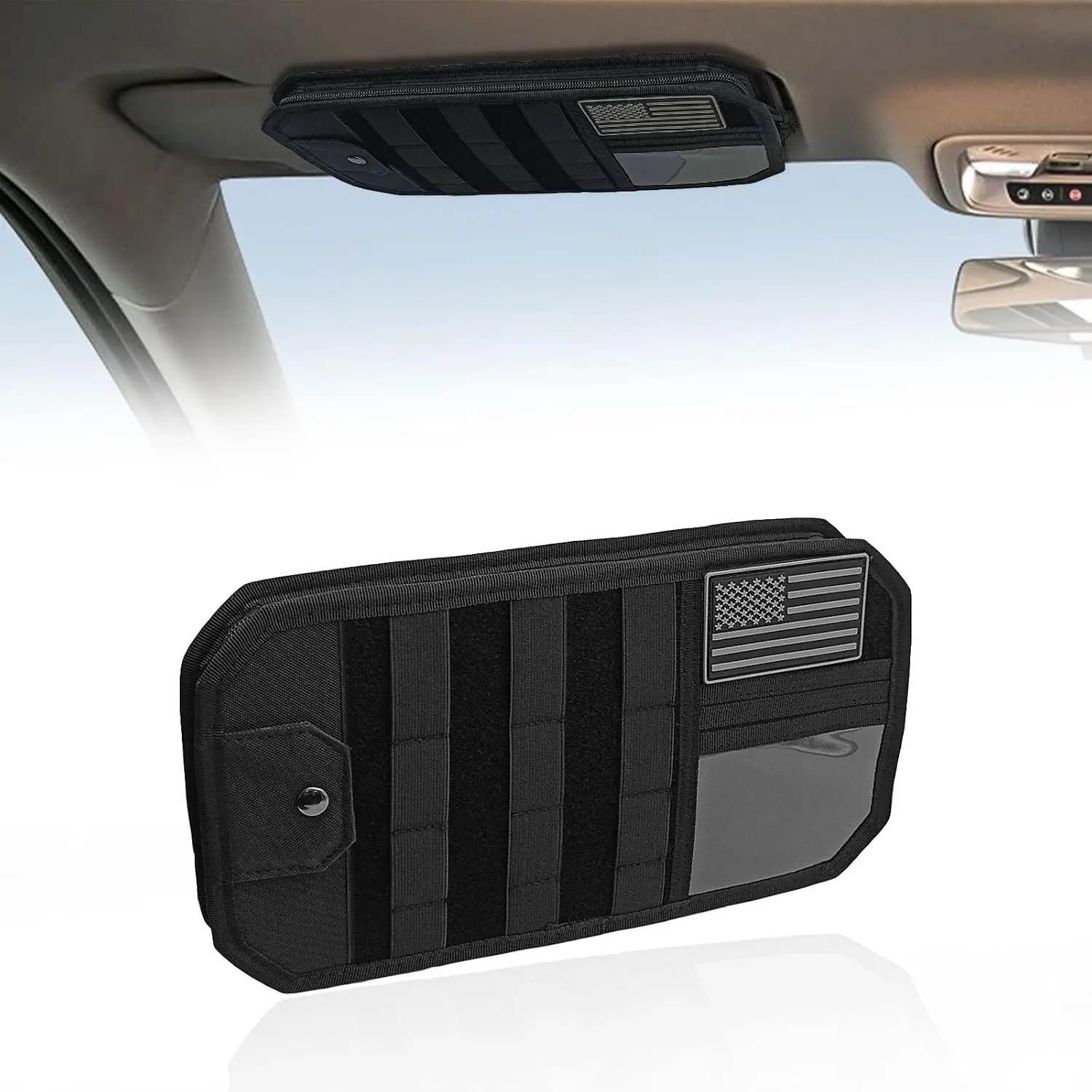 Sun Visor Organizer with Panel,  Multi-Pocket Storage, Zipper Compartments & Glasses Clip for , SUVs &