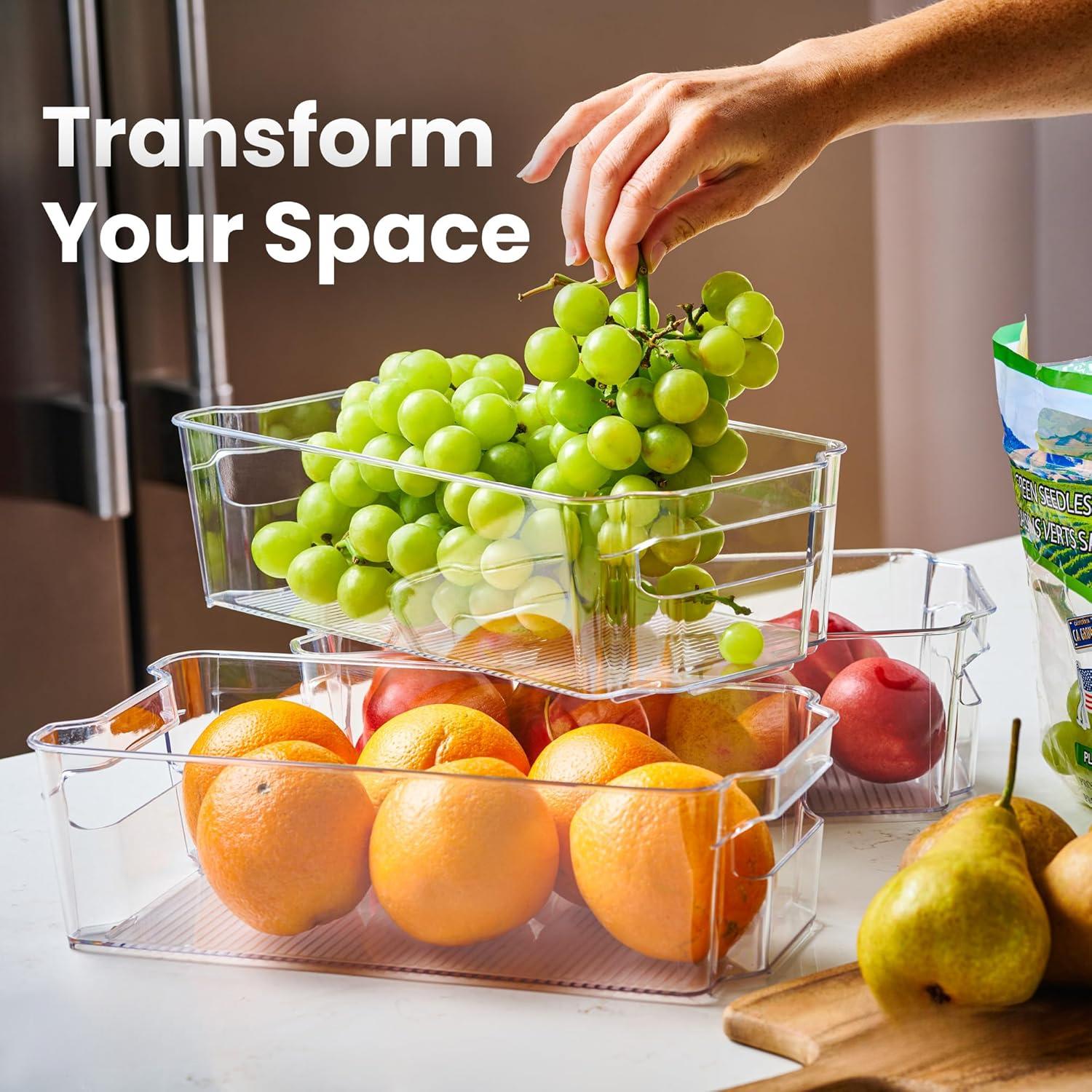 8 Pack Clear Plastic Fridge Organizer Bins – Stackable Refrigerator & Pantry Storage Bins with Handles for Snacks, Freezer, Kitchen Cupboard, and Cabinet Organization