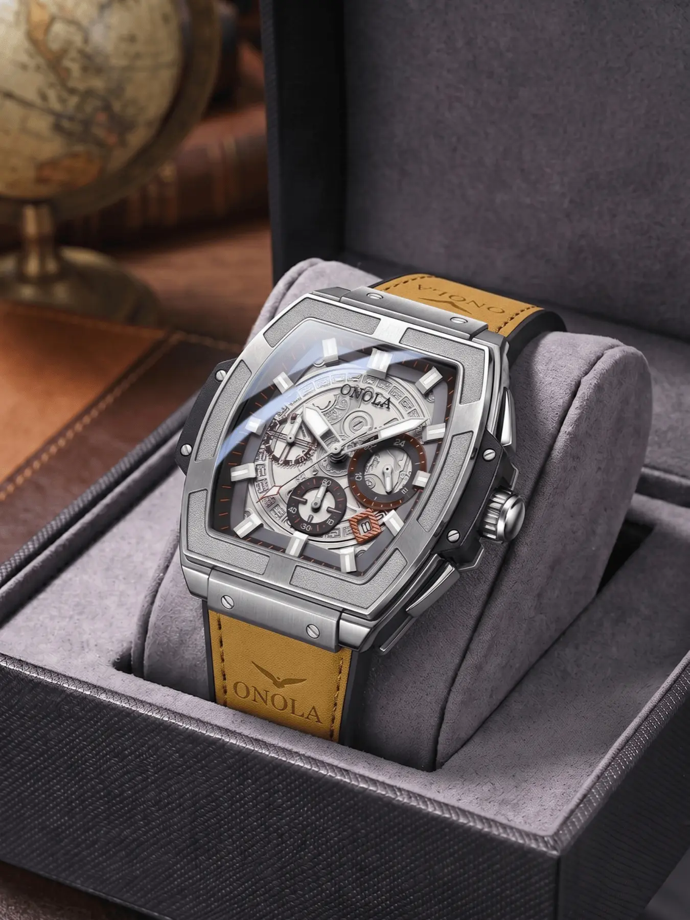 ONOLA Men Quartz Watches Chronograph Watch Tonneau Business Luminous Dial Sports Waterproof Male Wristwatch Vintage Daily Trendy Gift Watch for Men
