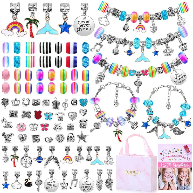 85 Pcs Girls DIY Bracelet Making Kit, Ins Style Alloy Rainbow Beads & Charms Jewelry Set. Handmade Beading Supplies For Custom Bracelets, Ideal Holiday Gift For Back To School, Halloween, Christmas And Girls Birthday.