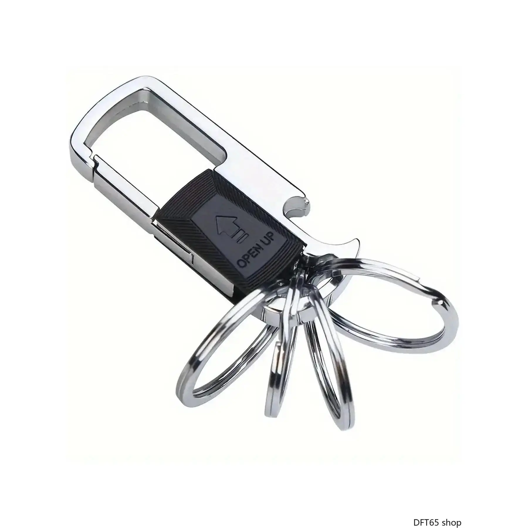 Business Style Metal Keychain for Men and Women, Polished Multi-Function Accessory with a Built-in Bottle Opener and 4 Detachable Split Rings