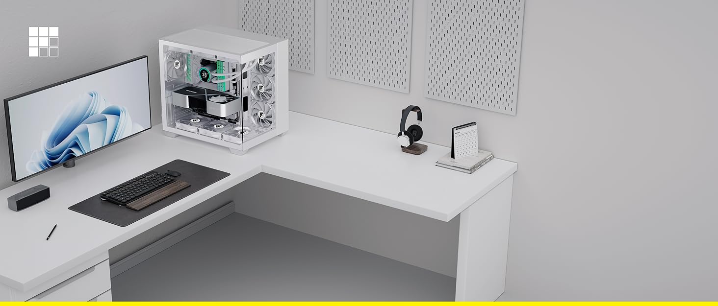 F600 Mid-Tower Gaming PC Case - Black, 7x 120mm ARGB PWM Fans Pre-Installed, 270° Panoramic Tempered Glass, Transparent Dual-Chamber Design, Type-C Port, Cable Management Support, ITX/Micro ATX Compatible, 420*285*430mm