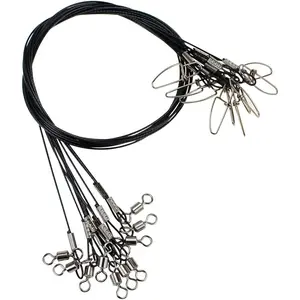 20Pcs 19inch Over 100Lb Heavy Duty Stainless Steel Fishing Wire Leaders with Swivels and Snaps