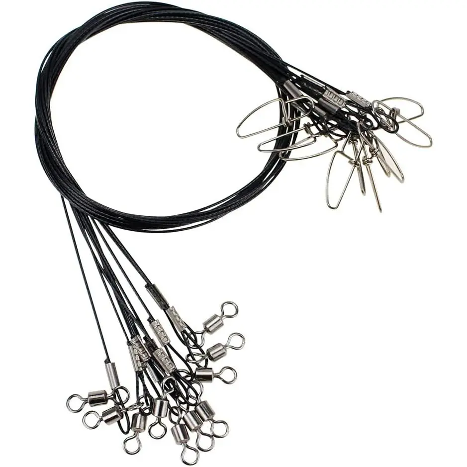 20Pcs 19inch Over 100Lb Heavy Duty Stainless Steel Fishing Wire Leaders with Swivels and Snaps