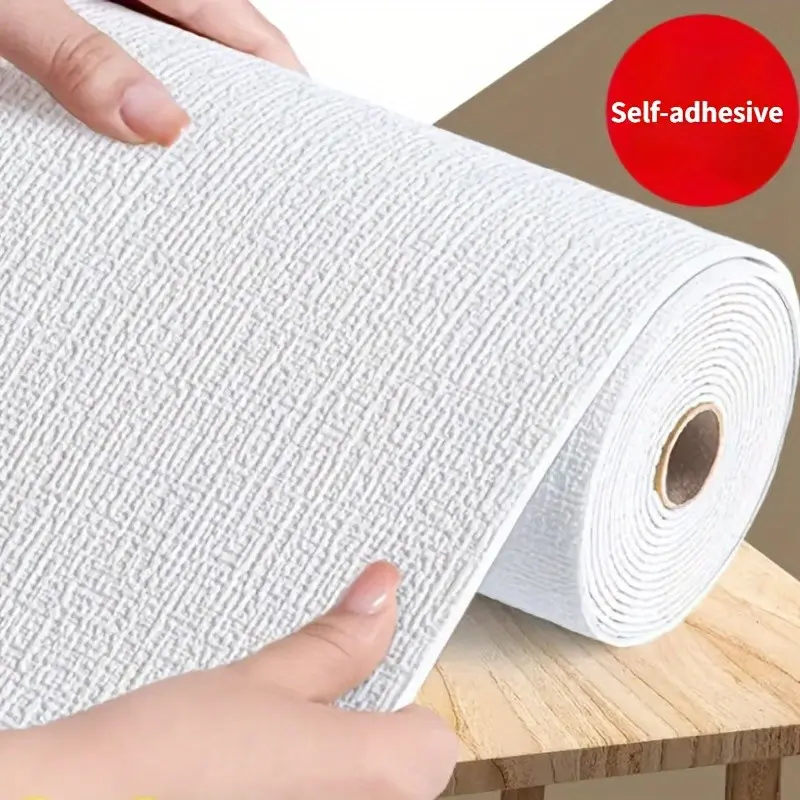 One roll of self-adhesive, thickened linen-textured wallpaper, Sticky Wallpaper Peel And Stick, easy to install and clean, tear and stick, breathable and cut to size, 19.68 inches x 197 inches, suitable for home wall decoration