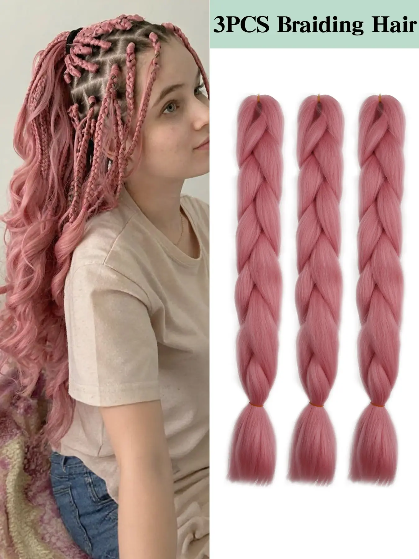 Braiding Hair,Dark Pink Colored Braiding Hair Extensions for Women Girl 24 Inch 3 Packs Braiding Hair Extensions for Braids,Synthetic Fiber Hair High Temperature Crochet Jumbo Braid Hair