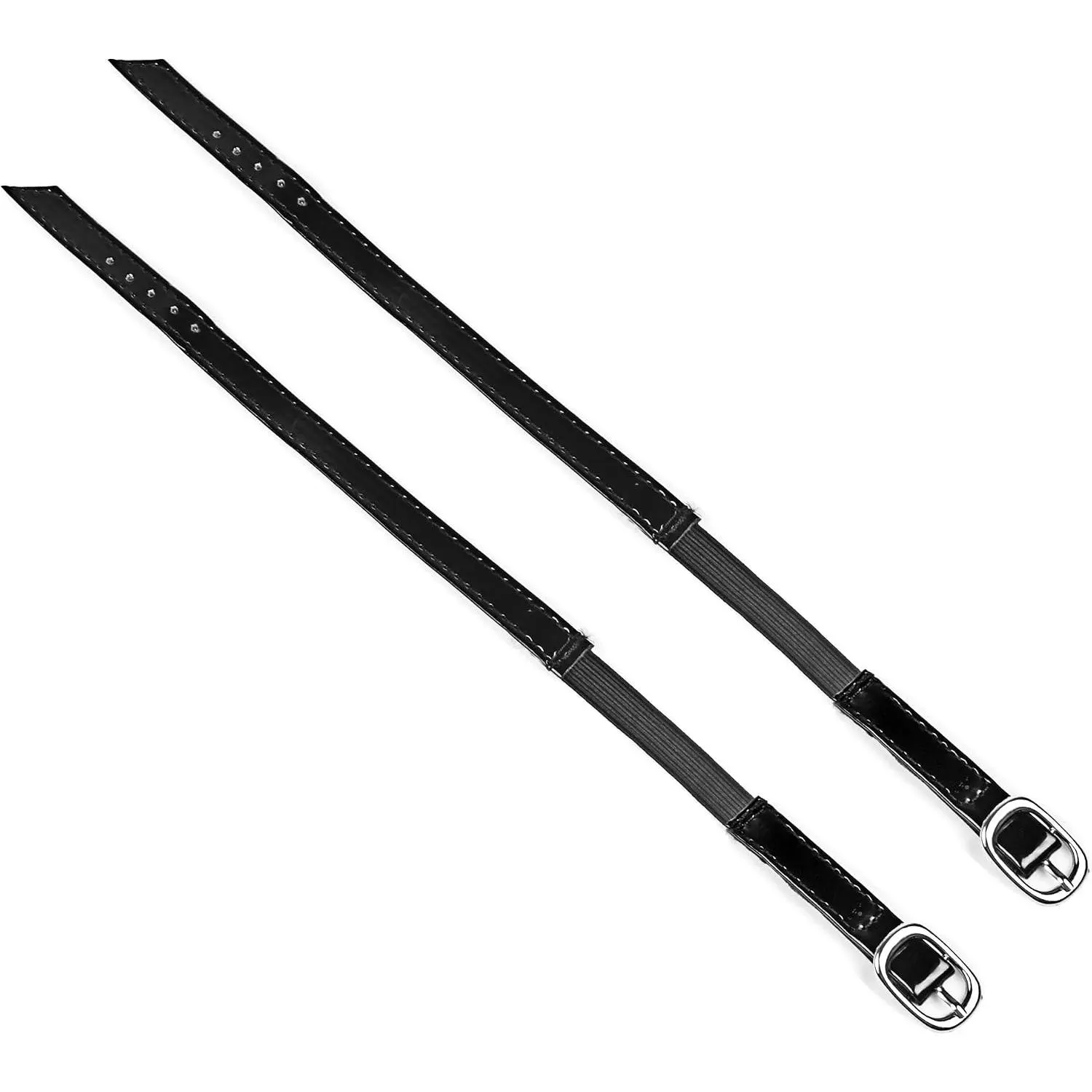 Black Stretchy Flexible PU Leather Lady High Heeled Shoe Bungee Shoelaces, Shoe Straps with Buckle 1 Pair