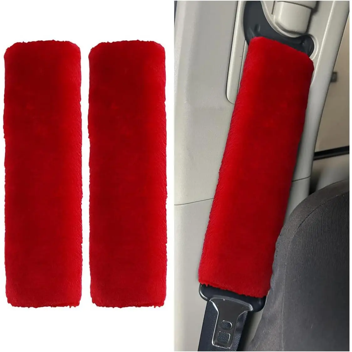 2 count Soft Faux Sheepskin  Seat Belt Cover Pads,