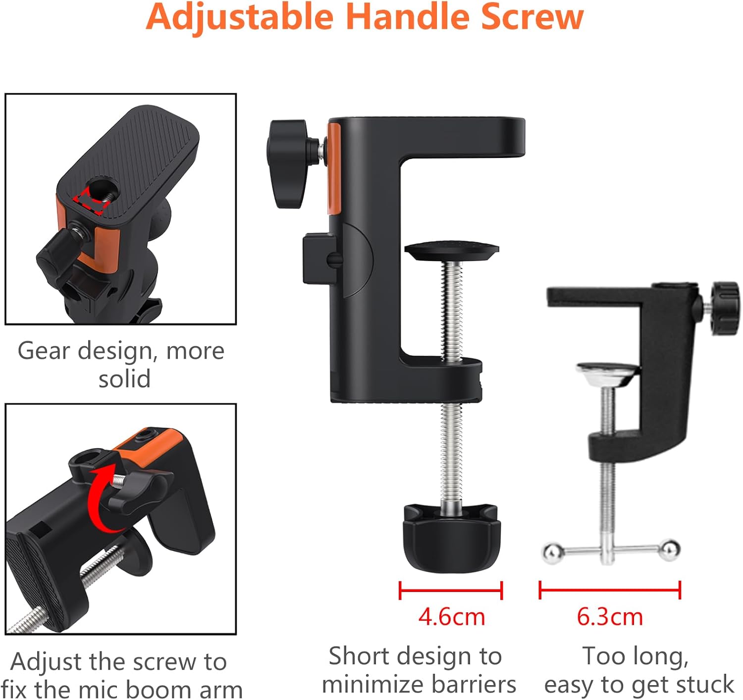 Table Clamp Mount for Microphone Stand, 2-in-1 Mic Boom Arm Clamp Table C Clip for Desktop Overhead Camera Tripod Mic Stand Lamp Base, Fits Up to 2.56 inch 6.5cm Desktop Thickness, 1 count