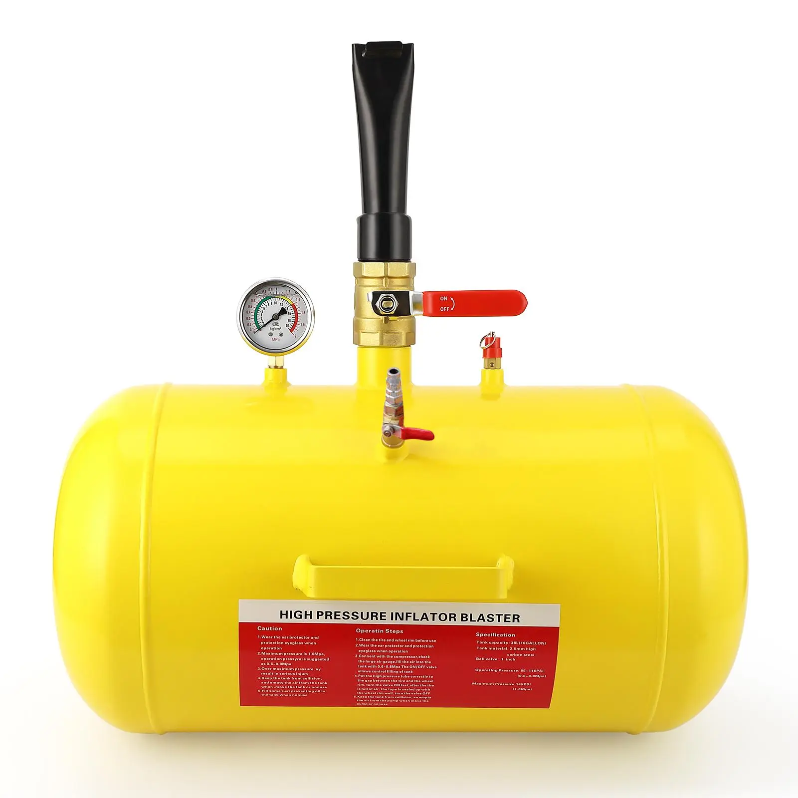 Heavy Duty 10 Gallon Tire Bead Seater Blaster – Rapid Bead Seating & Repair – High Pressure Air Tank with PSI Gauge – Portable Inflator for Car, Truck, ATV, RV, Tractor Wheels – Yellow