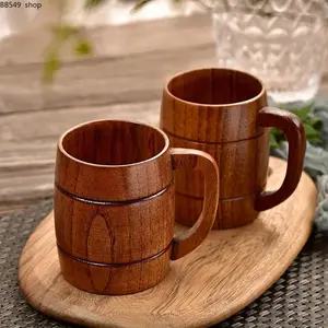 Handcrafted Wooden Barrel Cup – Natural Wood Grain Insulated Thermal Mug, Heat-Resistant Coffee Cup for Hot Beverages, Stylish Drinkware for Home & Travel Use