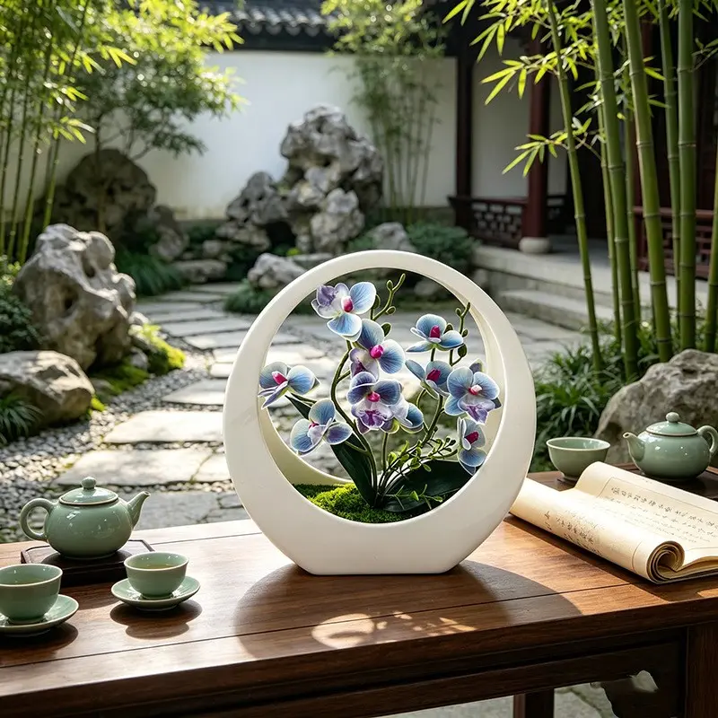 1 Piece Artificial Butterfly Orchid Moon Box Wall Hanging, Modern Romantic Style, 10 Realistic Flowers, Living Room Decor