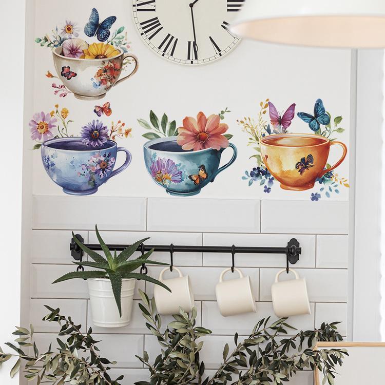 Creative Watercolor Exquisite Tea Cup Wall Sticker For Kitchen Restaurant Decoration Mural Room Background Home Decor Wallpaper Creative Watercolor Exquisite Tea Cup Wall Sticker For Kitchen Restaurant Decoration Mural Room Background Home Decor Wallpaper