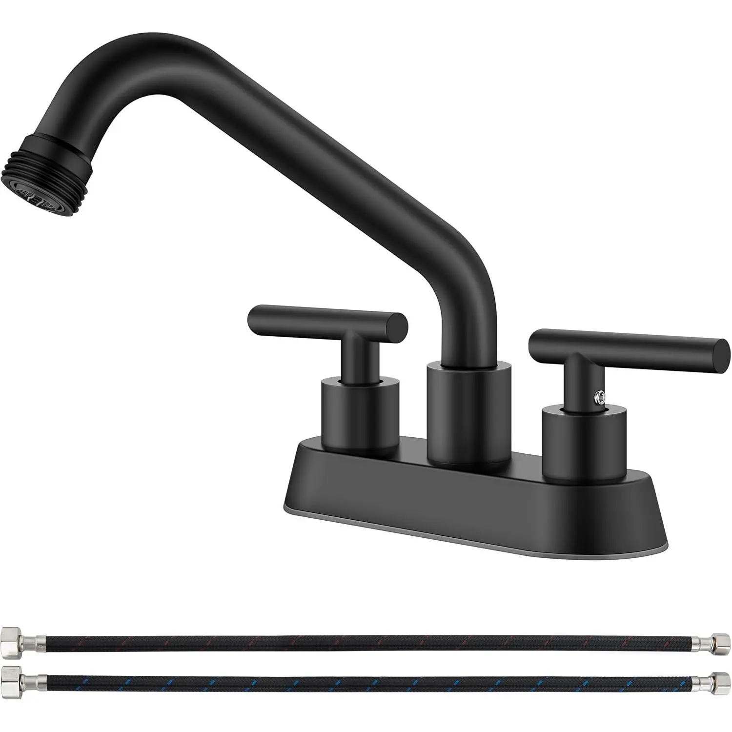 Aolemi Matte Black 4-Inch Centerset Laundry Utility Sink Faucet - 2 Handles, 3/4" NPT Threaded End, Stainless Steel Swivel Spout, Fits 2-3 Holes Utility Sinks, With Supply Lines