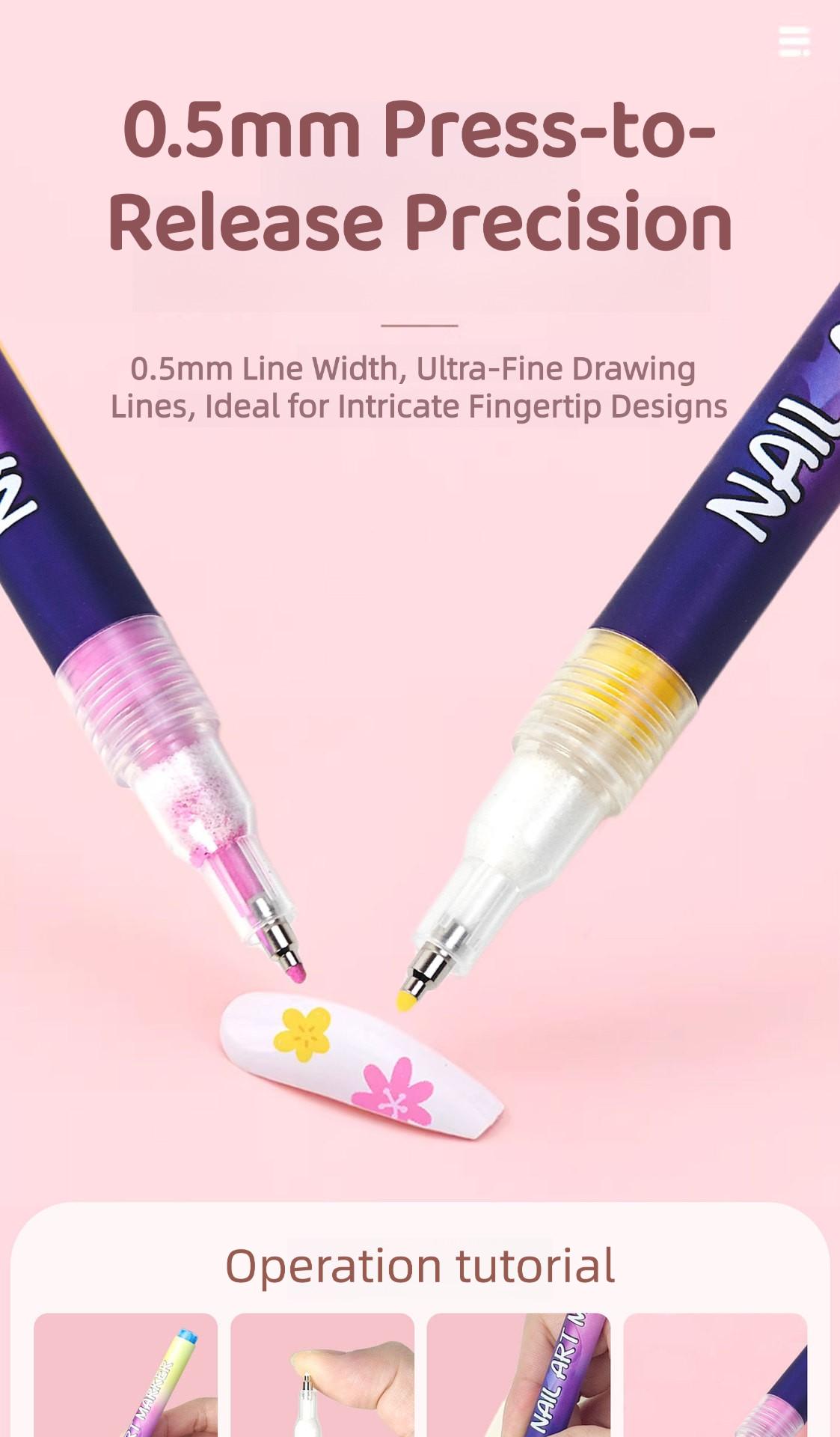 12-Color Nail Art Pen Set - Quick-Drying Acrylic Markers with 0.5mm Ultra-Fine Tip for Precision Line Work & Detailed Nail Art - Highly Pigmented DIY Manicure Kit for Creating 3D Doodles, Flowers & Abstract Designs