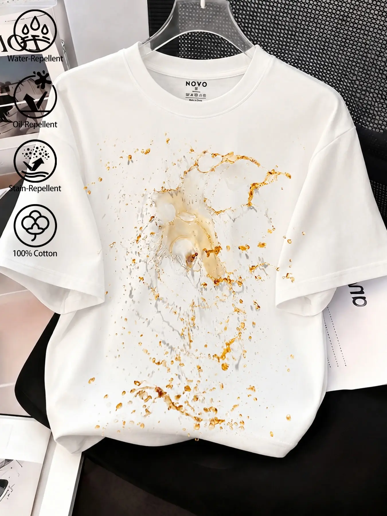 Magic Stainproof White T-Shirt 100% Cotton | Mens Minimalist Aesthetic Summer OOTD Crewneck Tee | Breathable Water Repellent Clean Look Short Sleeve Shirt for Mess-Free Dating & Everyday Wear