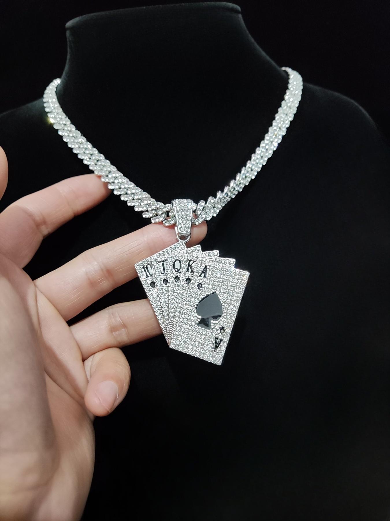 Creative Poker Shaped Pendant  Cuban Chain Necklace, Cuban Link Design, Punk Hip Hop Jewelry for Party, Daily Decor, Trendy All-match & Exquisite Jewelry for Birthday Gift