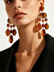 Women's Fashion Dangle Earrings, Irregular Shape Baroque Amber Gemstone Bead Fringe Design, Bohemian Style Party Dress Accessories