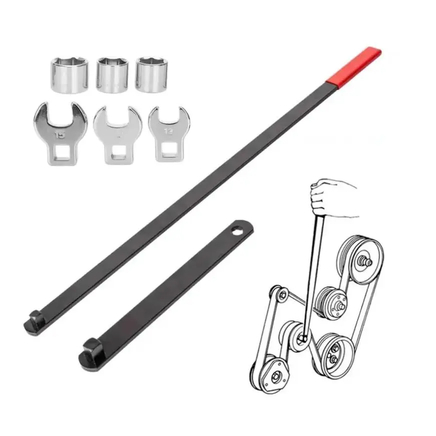 8PCS Serpentine Belt Tensioner Wrench Kit - 3/8" Drive, 1/2" Drive Tensioning Tool for Spring Loaded Idler Pulley Fix, Universal Auto Engine Repair Hand Tool