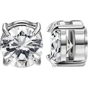 Magnetic Stud Earrings for Men Cubic Zirconia Clip on Earring | Hypoallergenic, Stainless Steel Magnet, Unisex Non Piercing Studs, Halo Fake Earring, Diamond Magnetic Earrings for Men Women