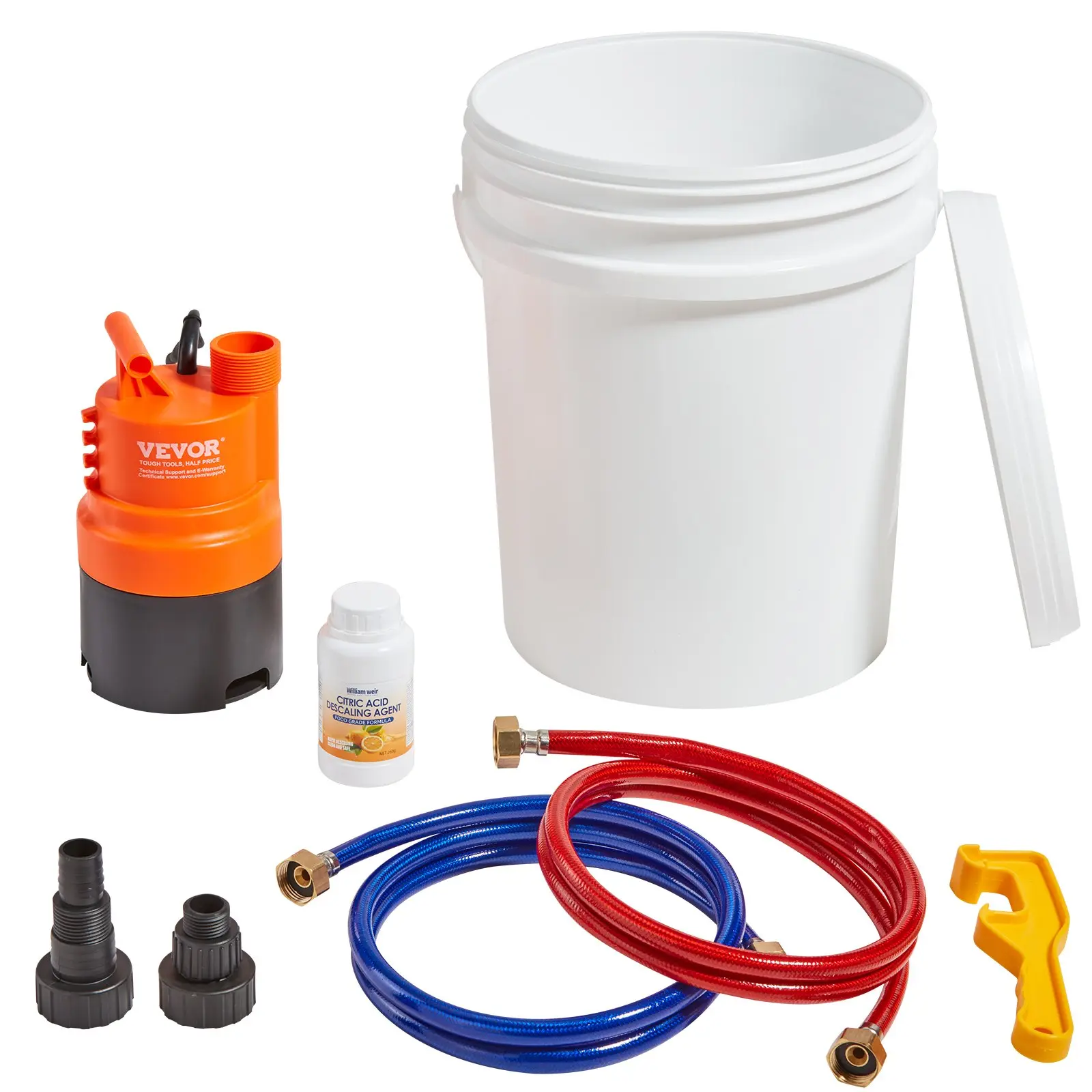 Tankless Water Heater Flushing Kit, Includes Efficient Pump 5 Gallon Pail 2 Hoses Descaling Powder, Wrench and Adapter for Quick Install Easy to Start, Water Heater Flush Kit