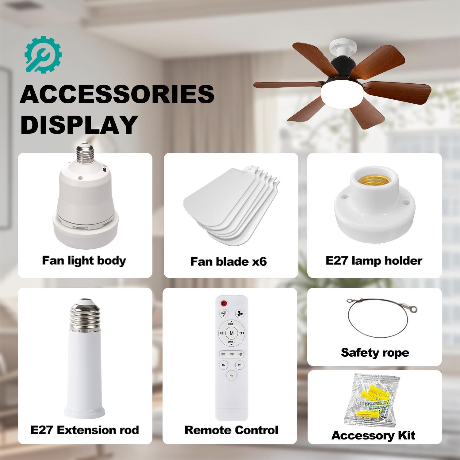 Remote Control Socket Fan Light, 2 in 1 Adjustable Wind Speed and Lighting Ceiling Fanlights, Dimmable Ceiling Lights, Easy Ceiling Mount for Living Room Bedroom Kitchen