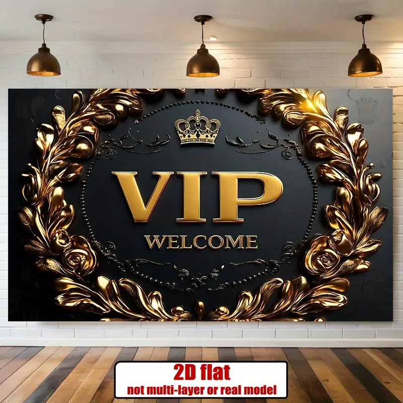 2D flat banner, 1pc luxury VIP welcome background decoration photo prop, polyester banner decoration, home decoration, room decoration, wall decoration, party background decoration, party decoration/supplies/gift decoration background