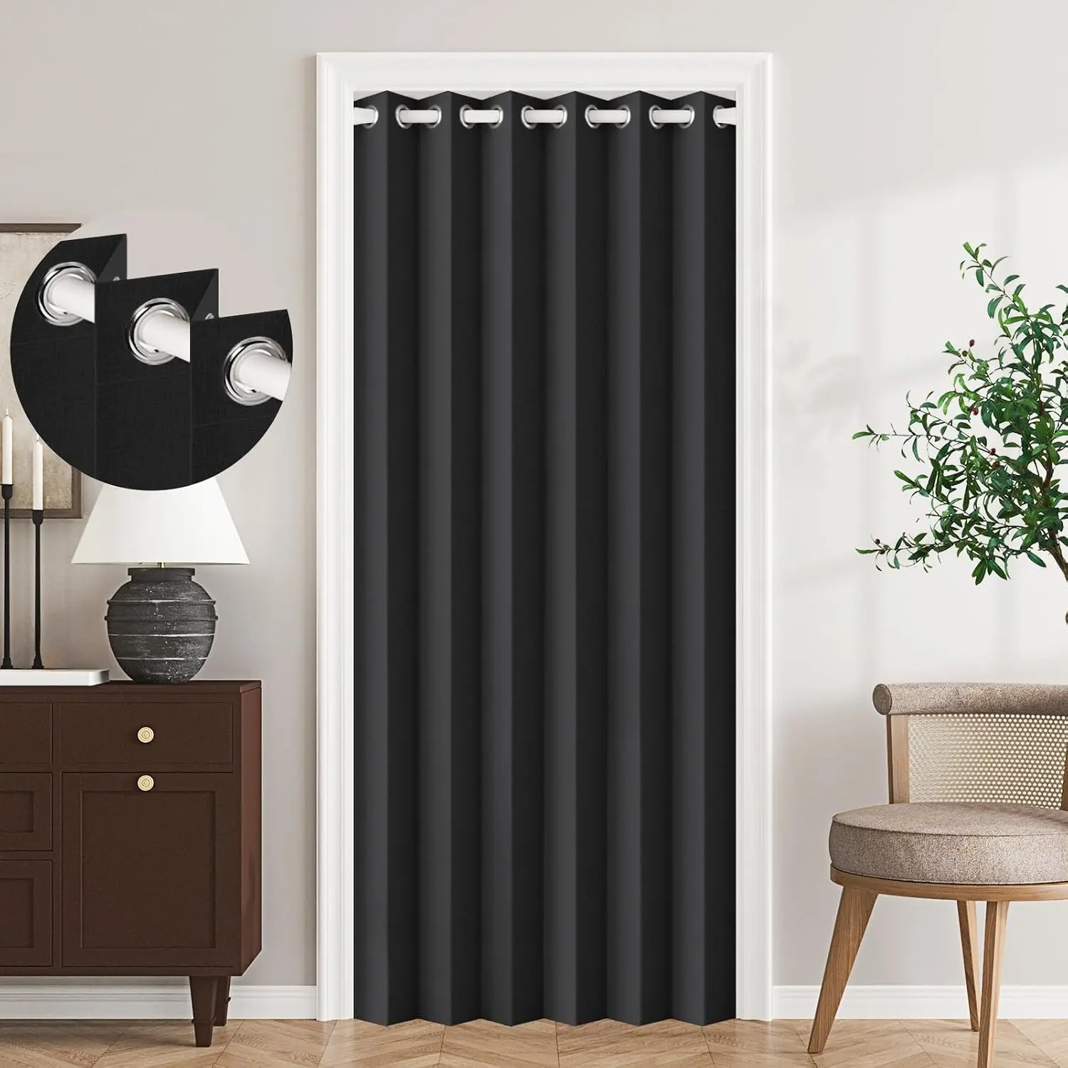 100% Blackout Accordion Style Door for Doorways Privacy Door, Temporary Doors for A Room Privacy, 1 Panel, W45 x L80, Black
