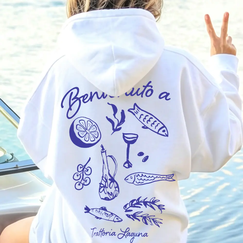 Unisex 100% Cotton Oversized Hoodie | Vintage Italian Vacation Graphic Sweatshirt, Retro Mediterranean Aesthetic Streetwear, Heavyweight Hooded Pullover