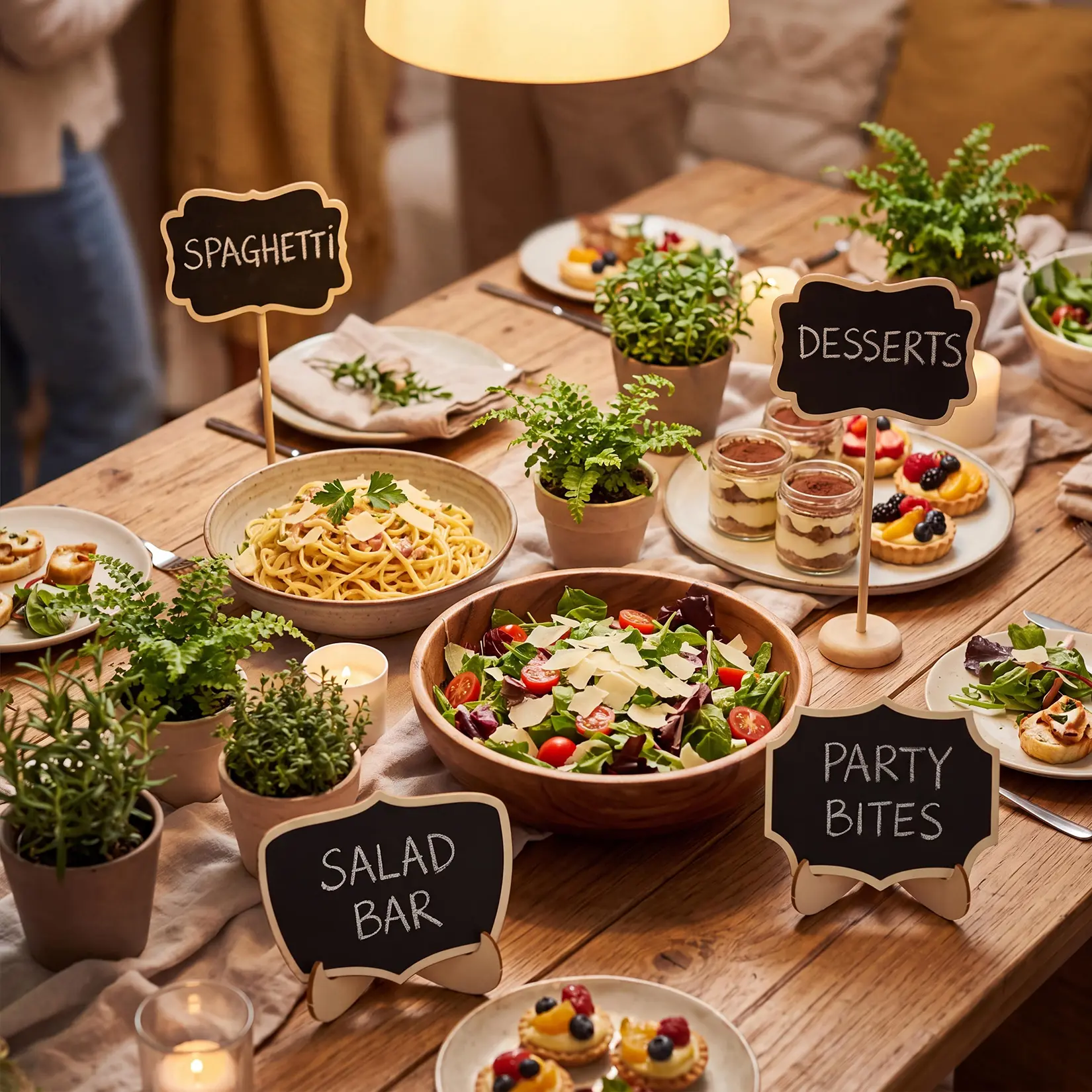 40 Pack Mini Chalkboard Signs, Reusable Food Signs for Buffet, Wooden Tabletop Chalkboard Labels with Stand & Marker, Small Blackboards for Party, Wedding & Home Decor