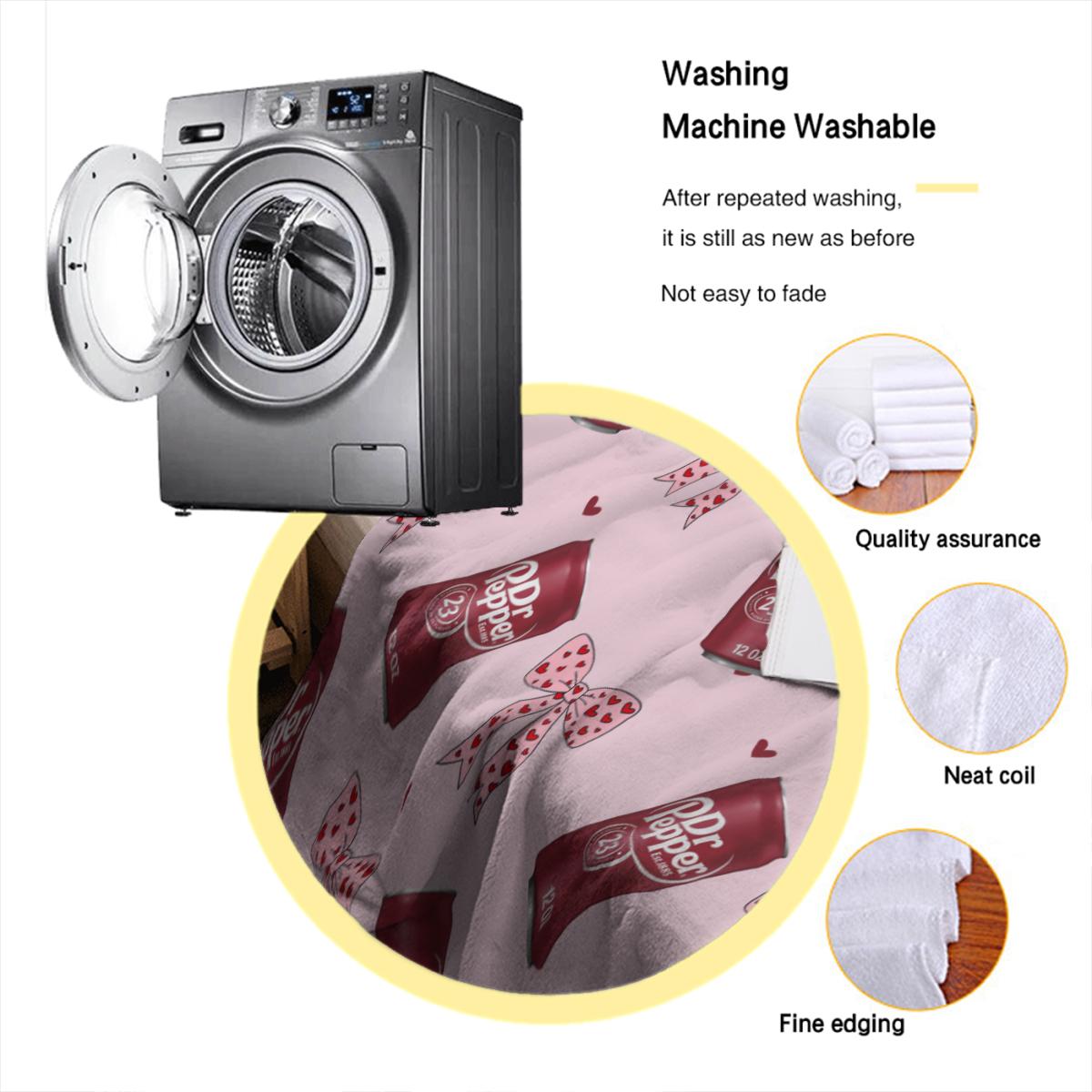 Dr Pepper Original Flavor Pink Bows with Red Hearts Flat Velvet Blanket Soft Office Bedding Blanket PlushThin Quilt Holiday Gift cozy  soft fluffy