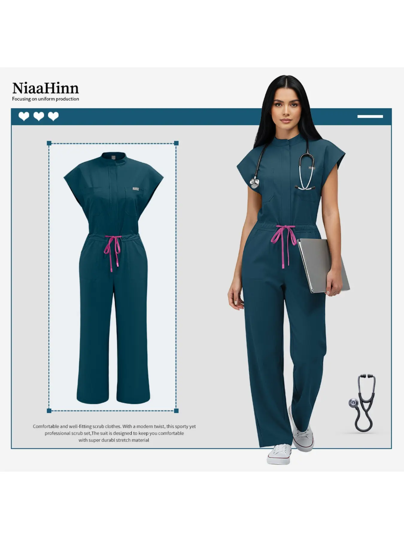 Multifunctional Daily Practical Work Uniform Reusable and Easy To Clean Work Clothes New Slim and Thin High-end Hand Wash Jumpsuit Pet Clinic Overalls New Solid Color Nurse Jumpsuit