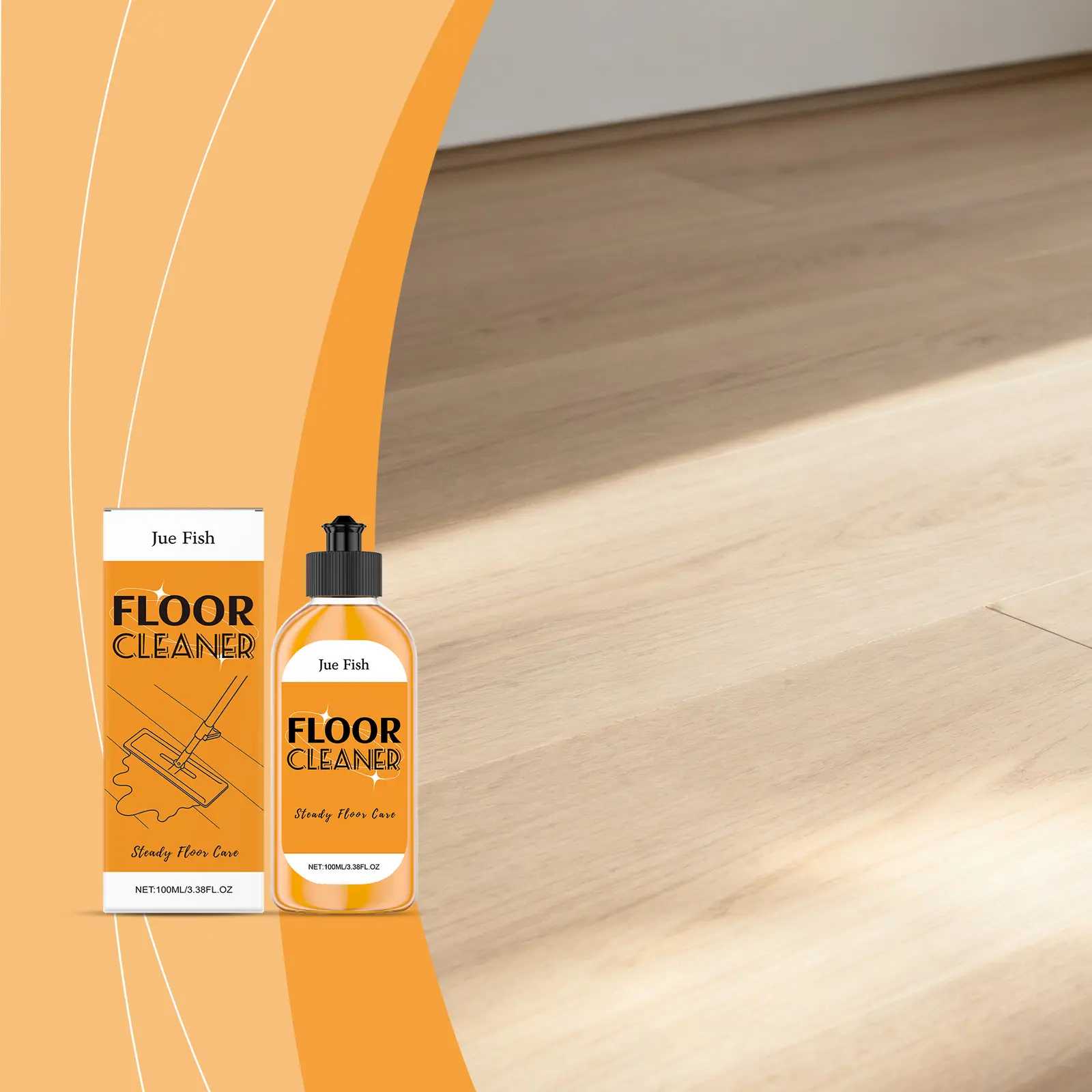 Jue Fish 100ml Floor Cleaner 3.38 fl oz Single Unit, Concentrated Multi-Surface Floor Cleaning Solution for Hardwood and Tile, Lemon Scent Deodorizing Stain Remover for Steady Floor Care