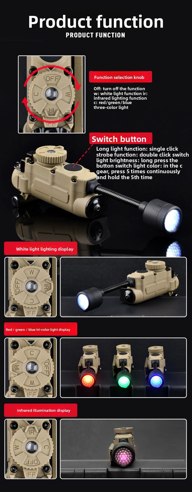 5 in 1 Outdoor Helmet Light with Mount,Red/Green/Blue/White/IR LED Task Signal Light,Include ARC Guide Rails,Webbing Clips,Magic Stickers,Fits for Helmet & MOLLE Belt System Mounting