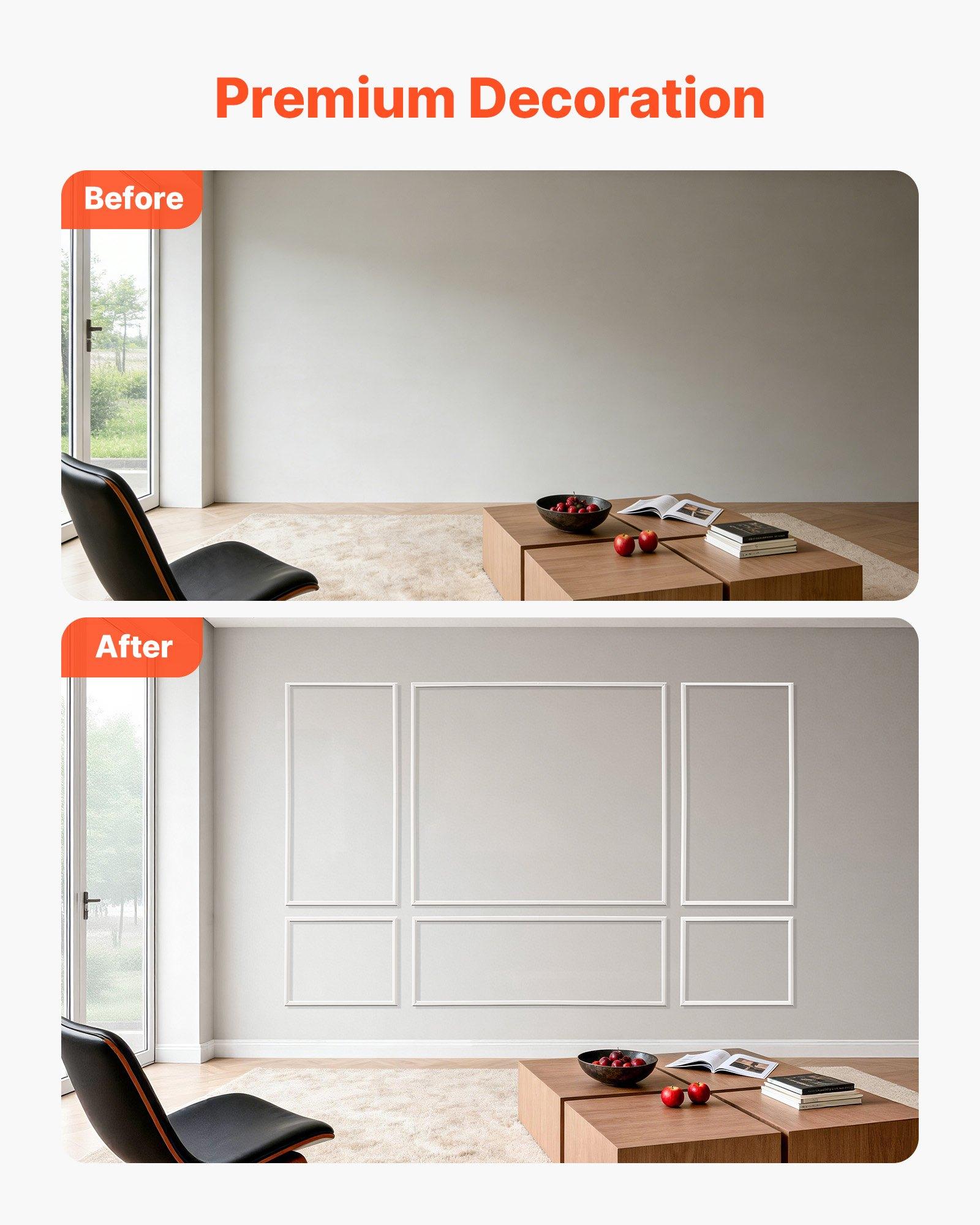 VEVOR Wall Molding 3 Pack, Wainscoting Panels Kit, Lightweight Paintable Polystyrene, Easy to Install Accent Wall Trim for Interior Décor Living Room, Bedroom, Home, White (31x63 + 31x24 in)